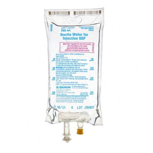 Water IV Injection Solution 250mL Non-DEHP/Non-PVC Strl Plstc Inj Cntnr Ea, 24 EA/CA